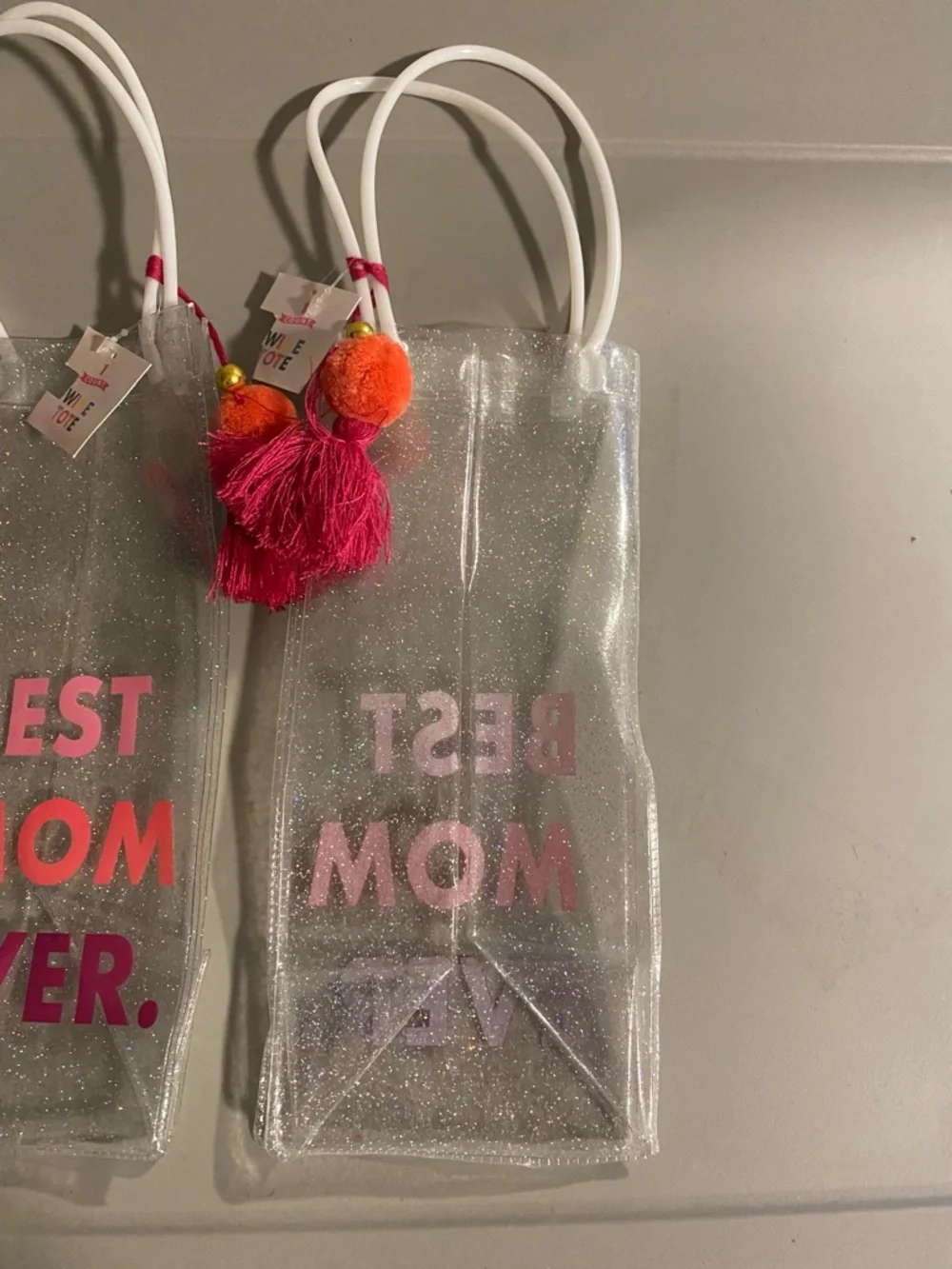 Best Mom Ever Glitter Wine Tote - Pink/Orange Accents